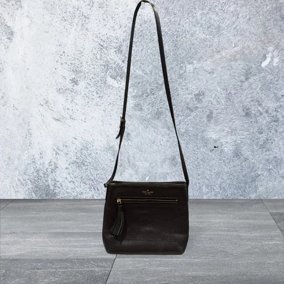 Kate Spade Black Leather Crossbody Bag with Tassel - Picture 2 of 8